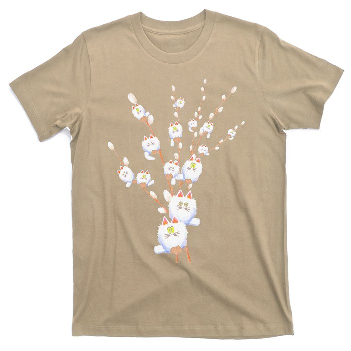 Tree Cat Willow Buds Flowers Tree T-Shirt