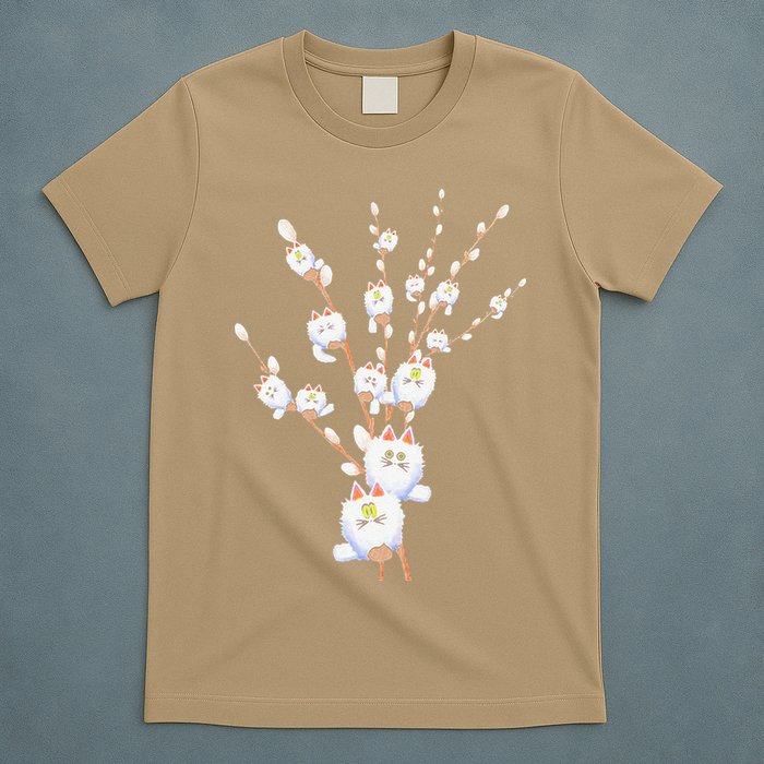 Tree Cat Willow Buds Flowers Tree T-Shirt
