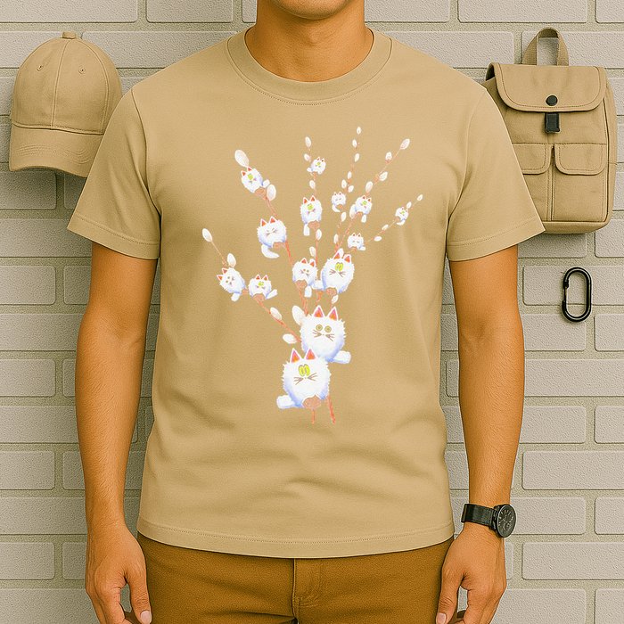 Tree Cat Willow Buds Flowers Tree T-Shirt
