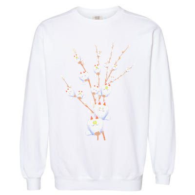 Tree Cat Willow Buds Flowers Tree Garment-Dyed Sweatshirt