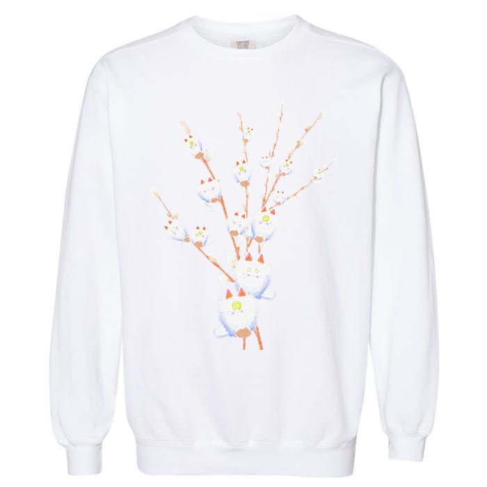 Tree Cat Willow Buds Flowers Tree Garment-Dyed Sweatshirt