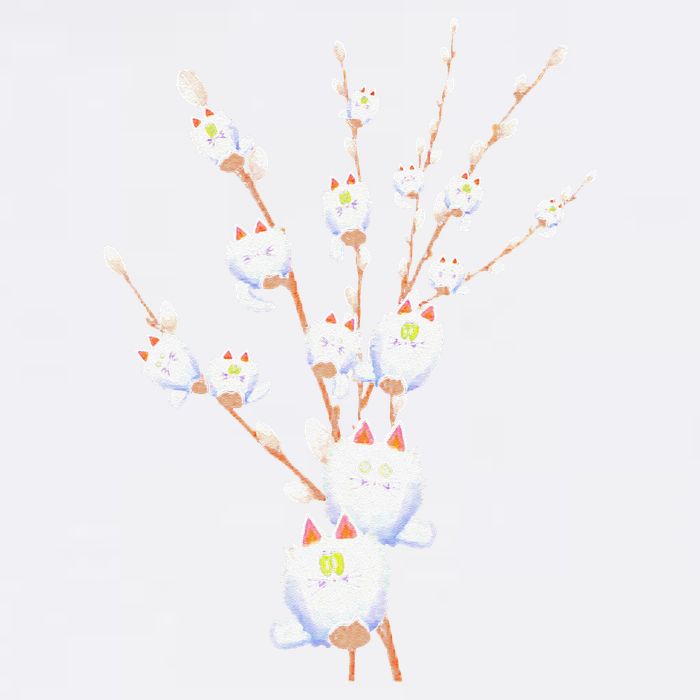 Tree Cat Willow Buds Flowers Tree Garment-Dyed Sweatshirt