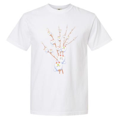 Tree Cat Willow Buds Flowers Tree Garment-Dyed Heavyweight T-Shirt