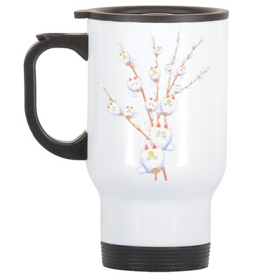 Tree Cat Willow Buds Flowers Tree Stainless Steel Travel Mug