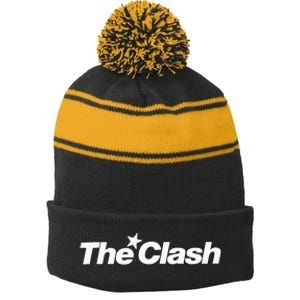 The C.L.A.S.H White Star Logo Stripe Pom Pom Beanie