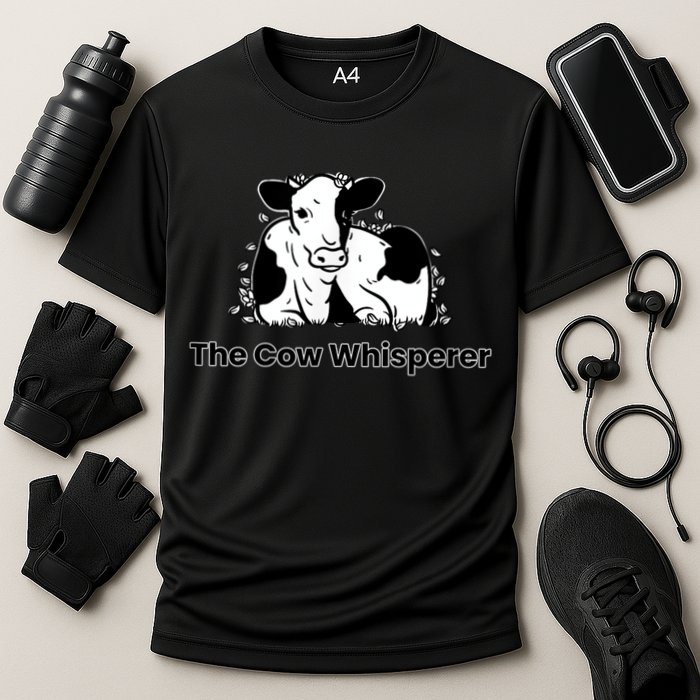 The Cow Whisperer Cute Black And White Resting Cow Cooling Performance Crew T-Shirt