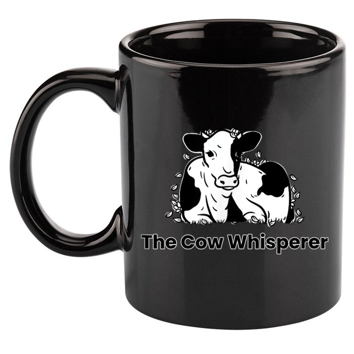 The Cow Whisperer Cute Black And White Resting Cow 11oz C Handle Ceramic Mug