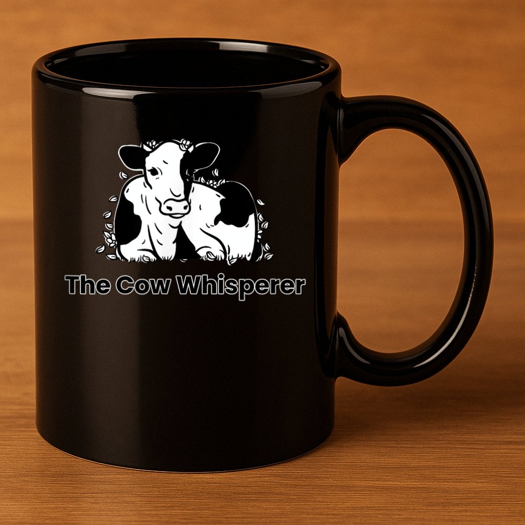 The Cow Whisperer Cute Black And White Resting Cow 11oz C Handle Ceramic Mug