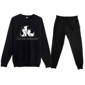 The Cow Whisperer Cute Black And White Resting Cow Premium Crewneck Sweatsuit Set