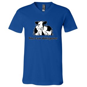 The Cow Whisperer Cute Black And White Resting Cow V-Neck T-Shirt