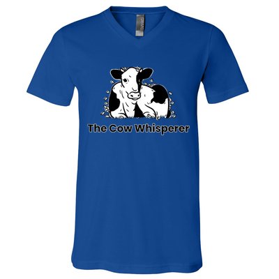 The Cow Whisperer Cute Black And White Resting Cow V-Neck T-Shirt