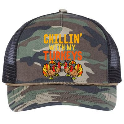 Thanksgiving Chillin With My Turkeys Funny Boys Retro Rope Trucker Hat Cap