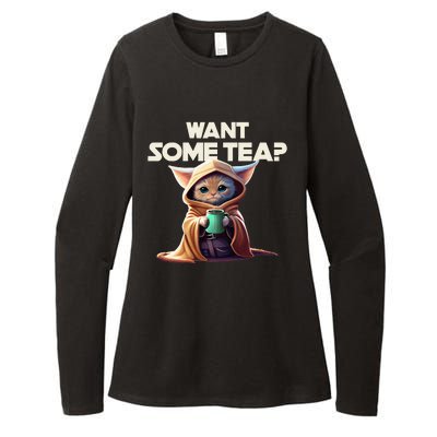 The Cat Want some tea funny animal Womens CVC Long Sleeve Shirt