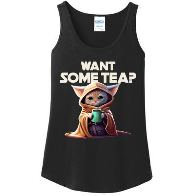 The Cat Want some tea funny animal Ladies Essential Tank