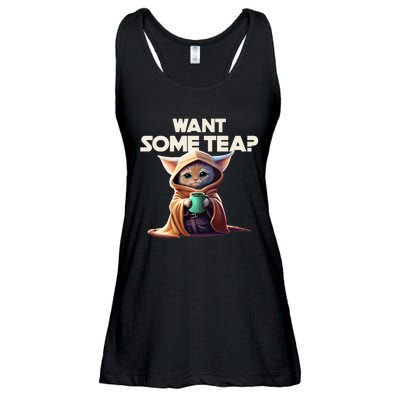 The Cat Want some tea funny animal Ladies Essential Flowy Tank