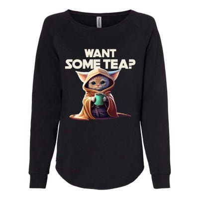 The Cat Want some tea funny animal Womens California Wash Sweatshirt