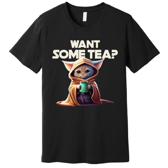 The Cat Want some tea funny animal Premium T-Shirt