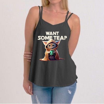 The Cat Want some tea funny animal Women's Strappy Tank