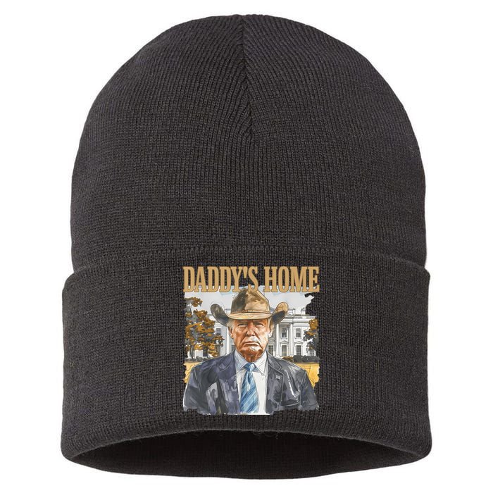 Trump Cowboy Western DaddyS Home Maga Take America Back Sustainable Knit Beanie