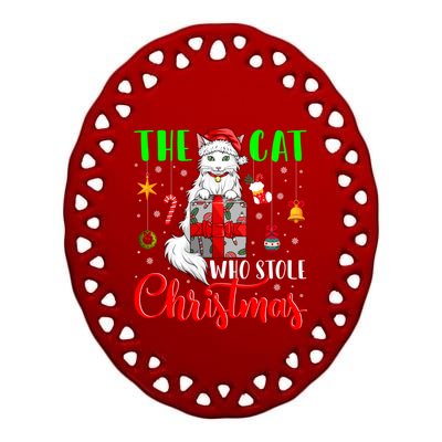 The Cat Who Stole Christmas Funny Christmas Santa Cat Lover Meaningful Gift Ceramic Oval Ornament