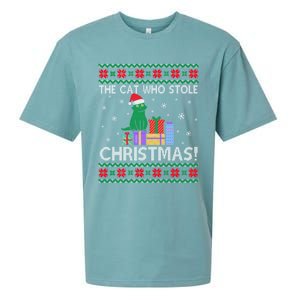 The Cat Who Stole Christmas Gift Funny Xmas Ugly Sweater Gift Sueded Cloud Jersey T-Shirt