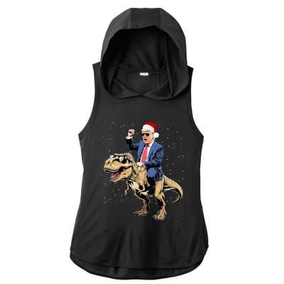 Trump Christmas Xmas T Rex Funny Trump Dinosaur Ladies PosiCharge Tri-Blend Wicking Draft Hoodie Tank