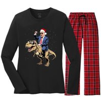 Trump Christmas Xmas T Rex Funny Trump Dinosaur Women's Long Sleeve Flannel Pajama Set 