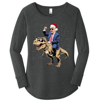 Trump Christmas Xmas T Rex Funny Trump Dinosaur Women's Perfect Tri Tunic Long Sleeve Shirt