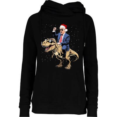 Trump Christmas Xmas T Rex Funny Trump Dinosaur Womens Funnel Neck Pullover Hood