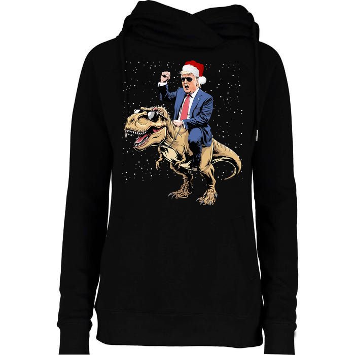 Trump Christmas Xmas T Rex Funny Trump Dinosaur Womens Funnel Neck Pullover Hood