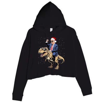 Trump Christmas Xmas T Rex Funny Trump Dinosaur Crop Fleece Hoodie