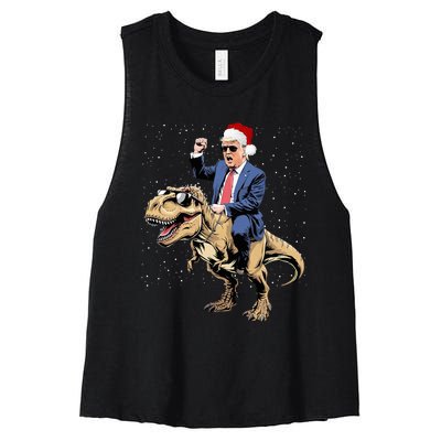 Trump Christmas Xmas T Rex Funny Trump Dinosaur Women's Racerback Cropped Tank