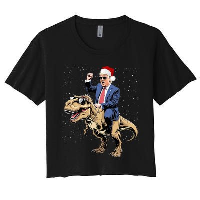 Trump Christmas Xmas T Rex Funny Trump Dinosaur Women's Crop Top Tee