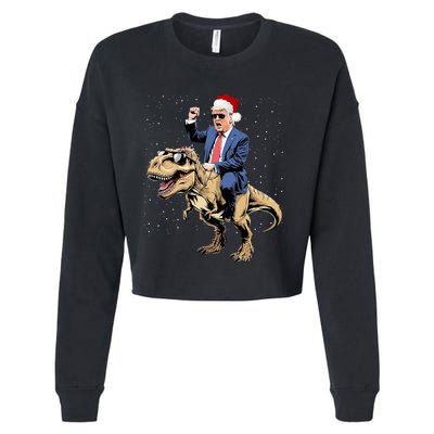 Trump Christmas Xmas T Rex Funny Trump Dinosaur Cropped Pullover Crew