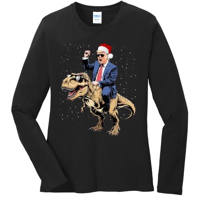 Trump Christmas Xmas T Rex Funny Trump Dinosaur Ladies Long Sleeve Shirt