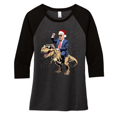 Trump Christmas Xmas T Rex Funny Trump Dinosaur Women's Tri-Blend 3/4-Sleeve Raglan Shirt