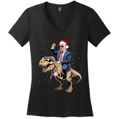 Trump Christmas Xmas T Rex Funny Trump Dinosaur Women's V-Neck T-Shirt