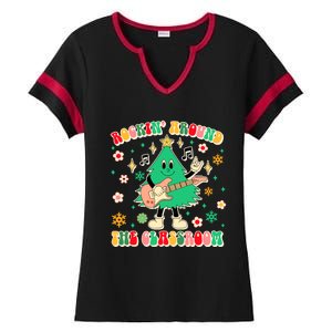 Teacher Christmas Xmas Vibes Rockin Around The Classroom Ladies Halftime Notch Neck Tee