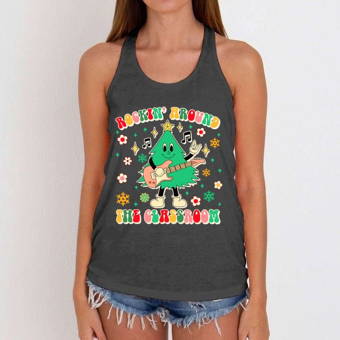 Teacher Christmas Xmas Vibes Rockin Around The Classroom Women's Knotted Racerback Tank