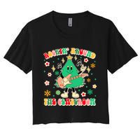 Teacher Christmas Xmas Vibes Rockin Around The Classroom Women's Crop Top Tee