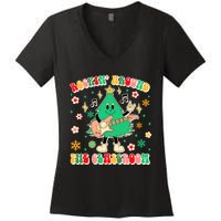 Teacher Christmas Xmas Vibes Rockin Around The Classroom Women's V-Neck T-Shirt