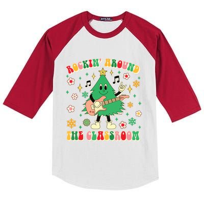 Teacher Christmas Xmas Vibes Kids Colorblock Raglan Jersey