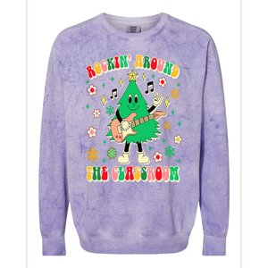 Teacher Christmas Xmas Vibes Rockin' Around The Classroom Colorblast Crewneck Sweatshirt