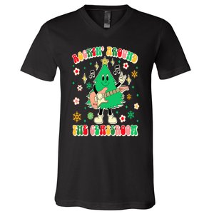 Teacher Christmas Xmas Vibes Rockin' Around The Classroom V-Neck T-Shirt