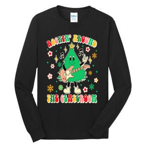 Teacher Christmas Xmas Vibes Rockin' Around The Classroom Tall Long Sleeve T-Shirt