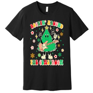 Teacher Christmas Xmas Vibes Rockin' Around The Classroom Premium T-Shirt