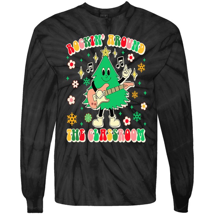 Teacher Christmas Xmas Vibes Rockin' Around The Classroom Tie-Dye Long Sleeve Shirt