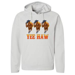 Turkey Cowboy Yeehaw Thanksgiving Day Rodeo Western Cowgirl Performance Fleece Hoodie