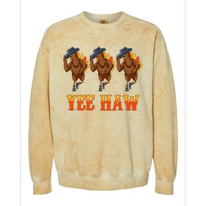 Turkey Cowboy Yeehaw Thanksgiving Day Rodeo Western Cowgirl Colorblast Crewneck Sweatshirt