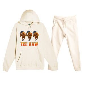 Turkey Cowboy Yeehaw Thanksgiving Day Rodeo Western Cowgirl Premium Hooded Sweatsuit Set